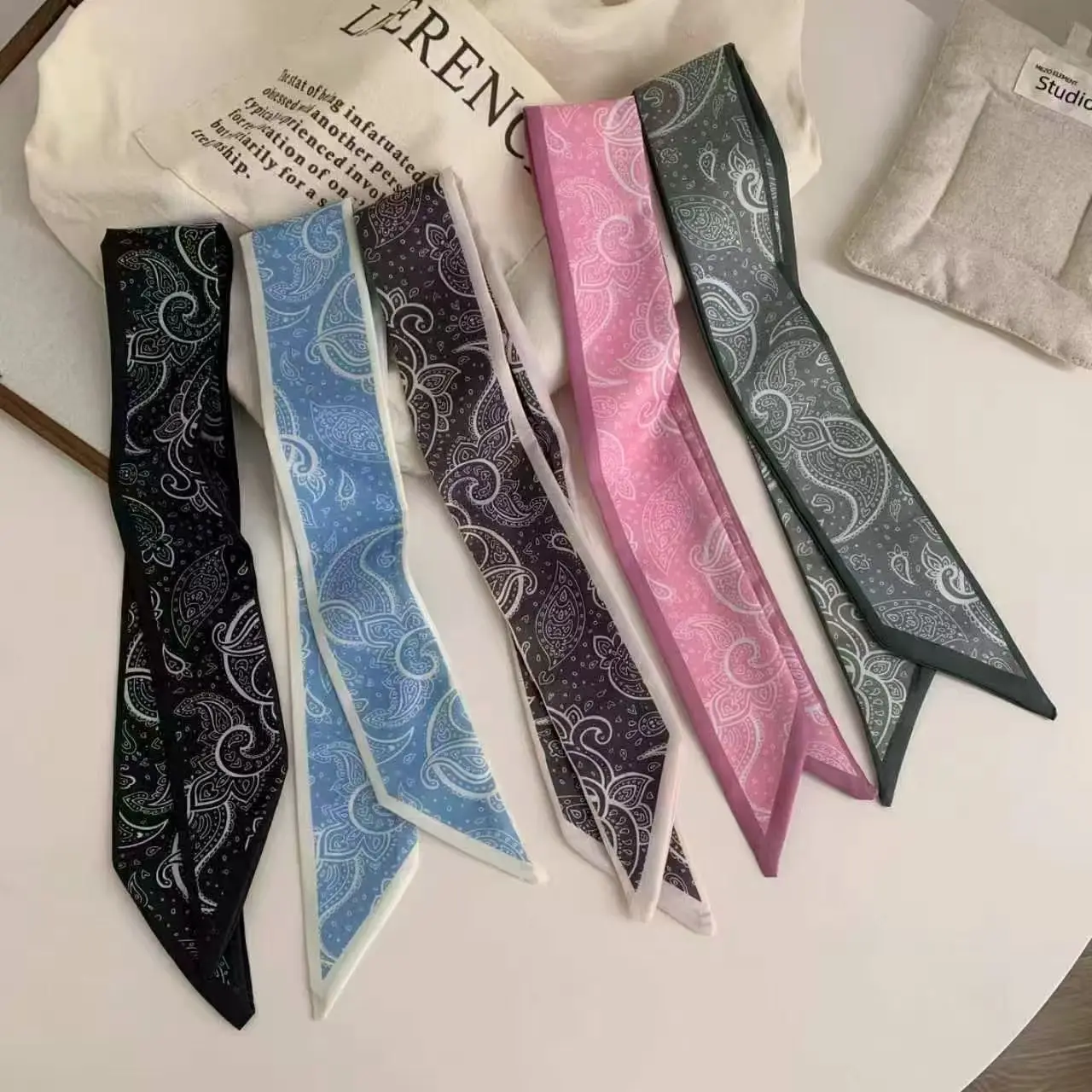 5pcs/set Imitation Silk Satin Scarf Women Cloth Hair Bands H
