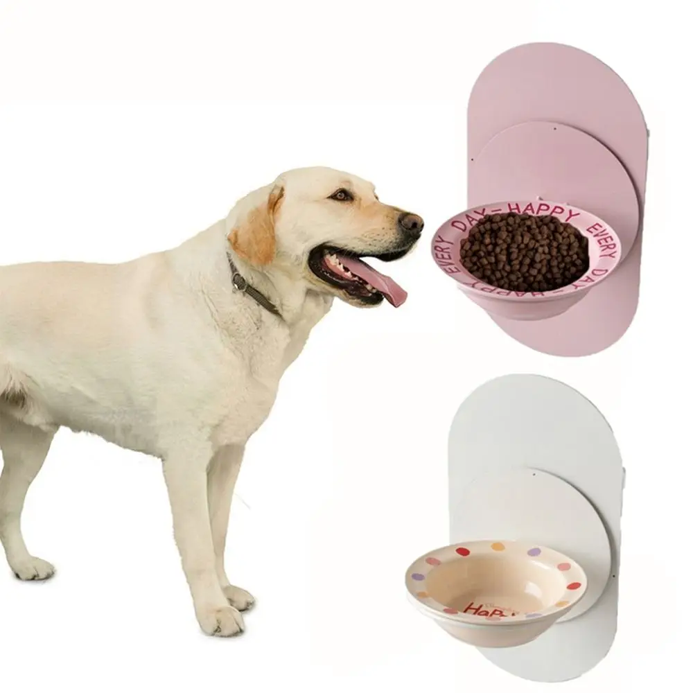 

Creative Ceramic Pet Feeding Bowl Wall Mounted Adjustable Height Dog Bowl Magnetic Neck Guard Dog Food Water Bowls for Home