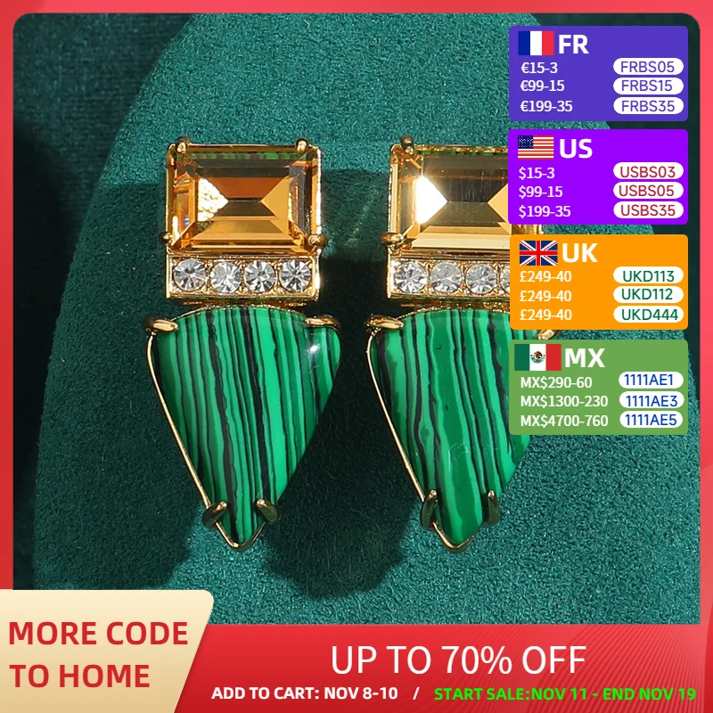 

Новые треугольные серьги для женщин, квадратные серьги с кристаллами шампанского, зеленый павлин, натуральный камень, винтажные антикварные ювелирные аксессуары