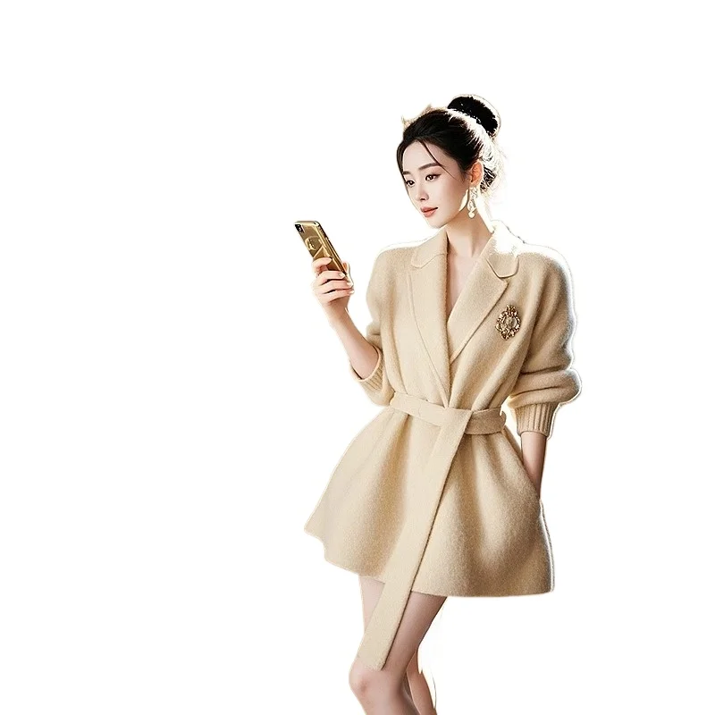 

Fall Winter Light French Beige Coat Women's Small Korean Waist Medium and Long Top High Quality High Appearance Level Jackets