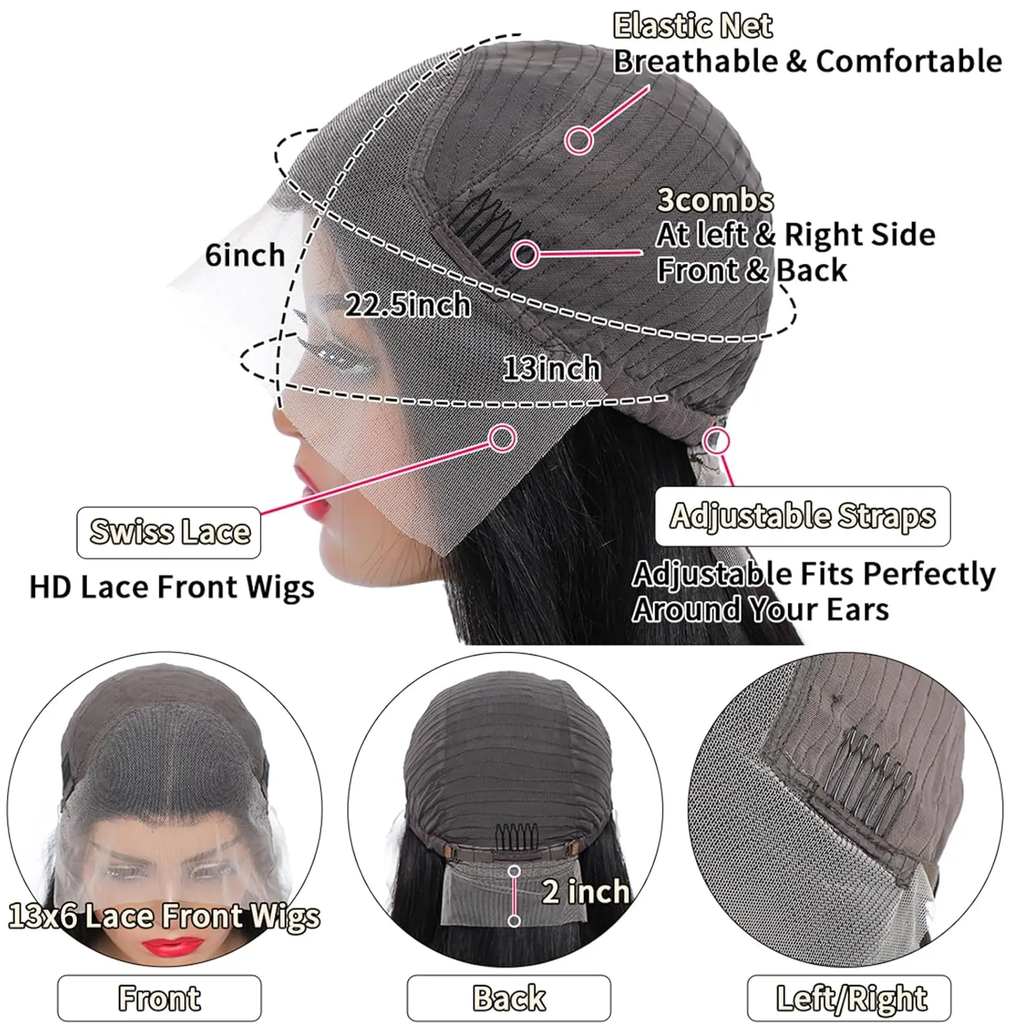 200密度13x6 HD透明レースフロントウィッグ ブラジル人毛ストレートレースフロントウィッグ スイスレースプレプラッキング済み