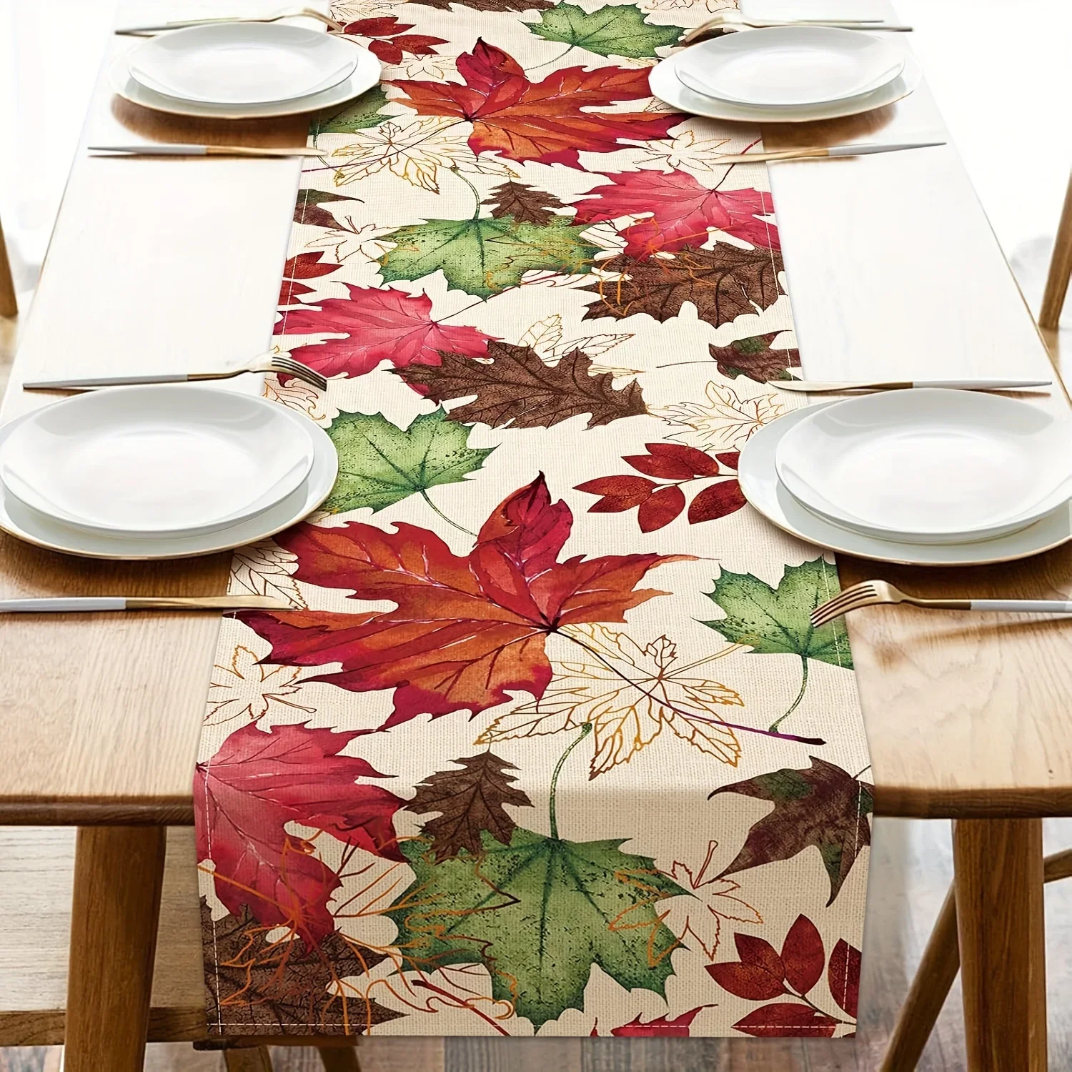 1 Piece of Autum Maple Leaf Theme Table Runner, Painted with Colorful Fallen Leaves, Suitable for Restaurant, Home, Picnic, Cafe