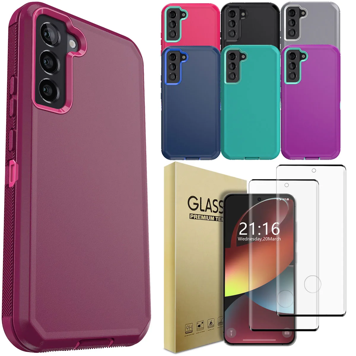 

Чехол для телефона Samsung Galaxy S22/Plus/Ultra 5G, противоударный чехол и 2 шт., защитные пленки из закаленного стекла, удобный прозрачный чехол
