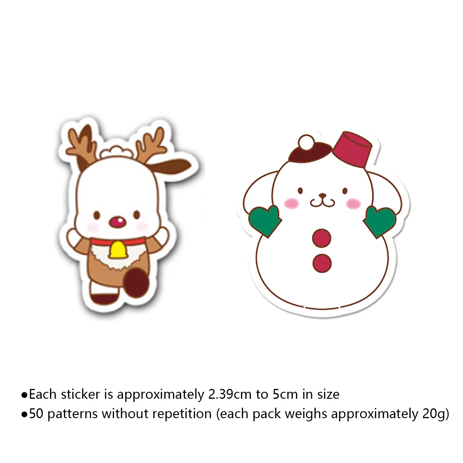 50PCS 산리오 크리스마스 스티커 만화 귀여운 시나모롤 방수 창의적인 DIY 수제 계정 휴일 장식 스티커
