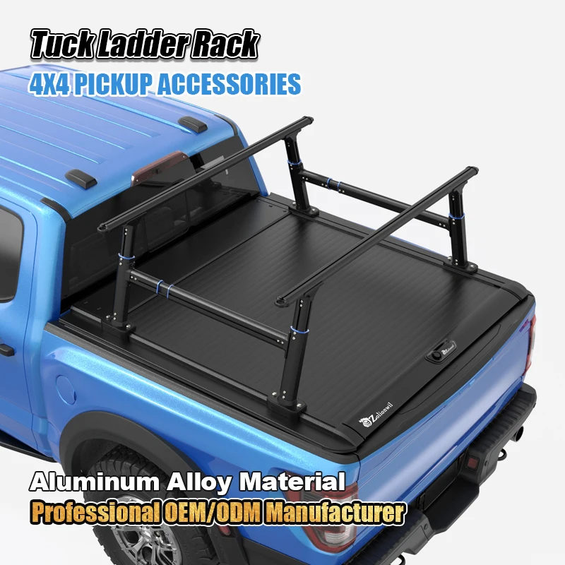 Low Profile Roof Truck Ladder Rack Adjustable Height Cross bar for Pickup with Roller Lid for Hilux tacoma tundra ram