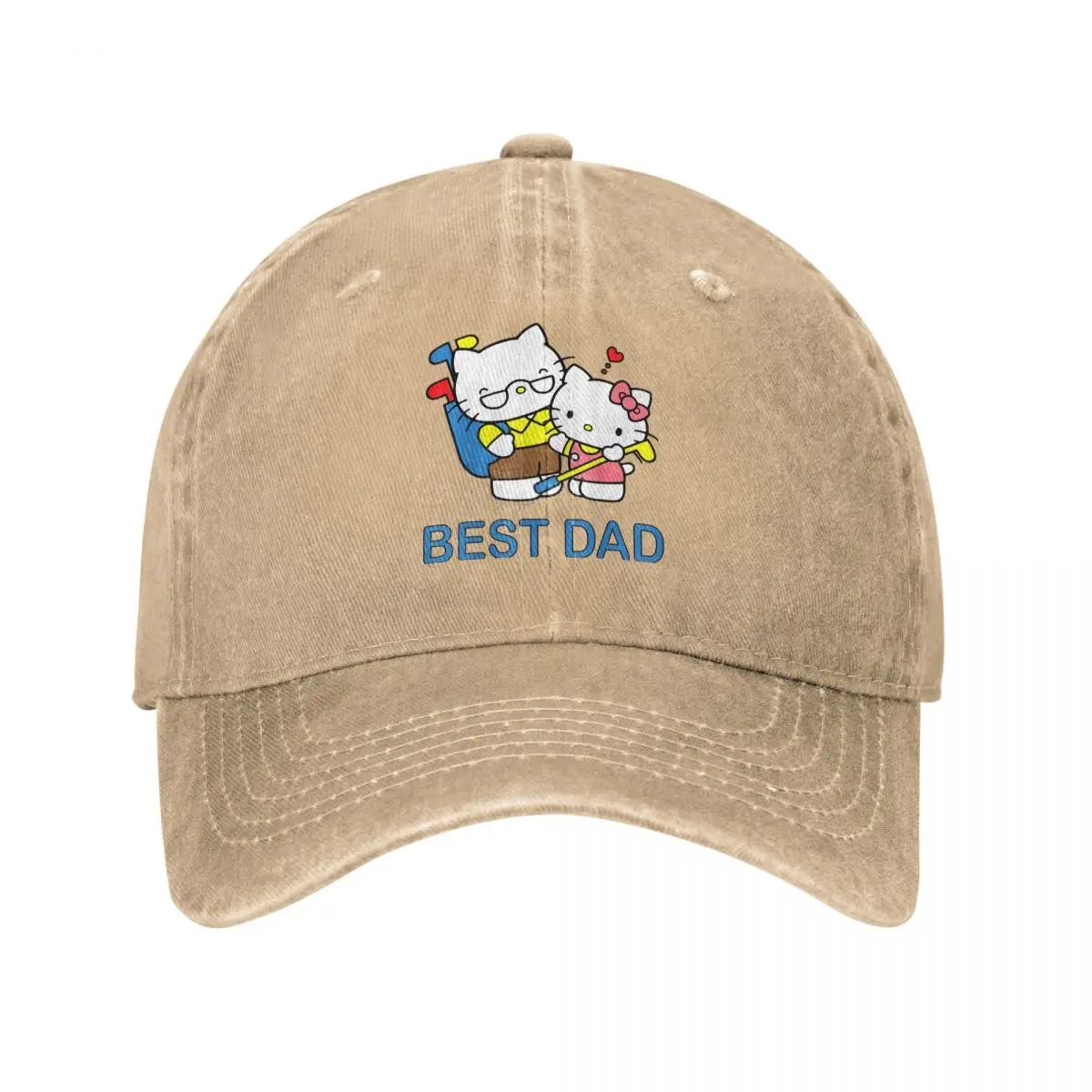 Official Hello Kitty Best Dad Father's Day Baseball Caps Fashion Distressed Denim Headwear Men Women Outdoor Adjustable Caps Hat