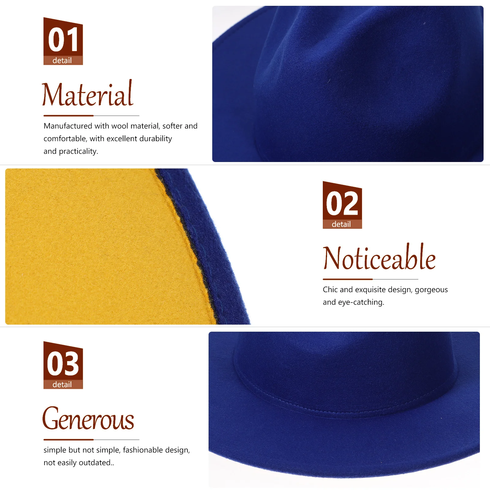 

1pcs Double Color Hat Wide Brim Fedora Jazz Hat For Women Men Woolen Felt Fashion Classic Masquerade Wedding Party Decor