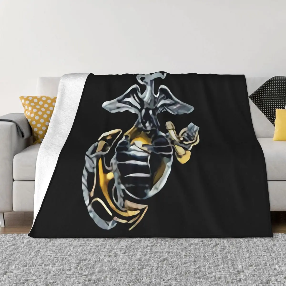 Marines Shouting Flag Eagle New Marine Marines Great Quality Beautiful Farmhouse Fresh Design Throw Blanket