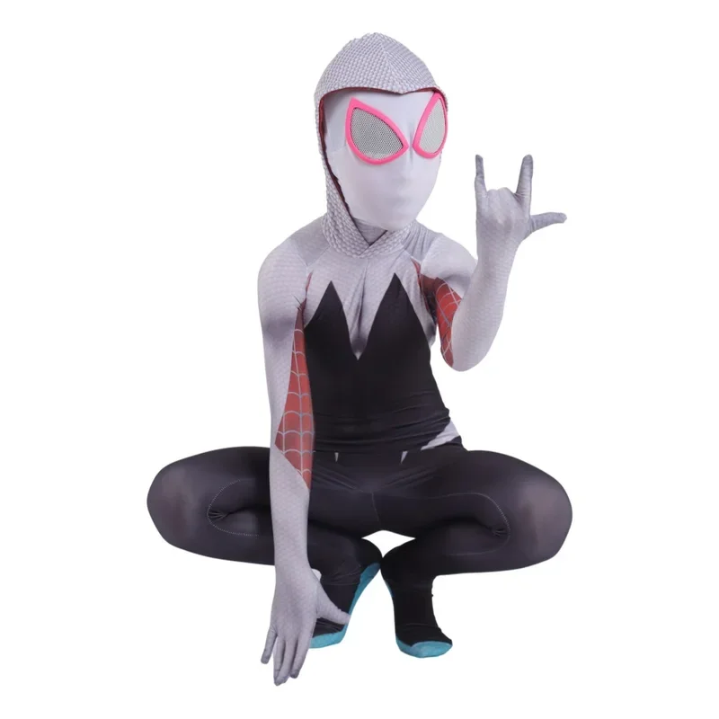 男の子と女の子のためのspidergirls gwen stacyスパンデックスジャンプスーツ、ハロウィーンのための全身タイツコスプレ衣装、子供のための女性のスパイダースーツ