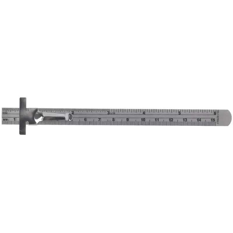 Stainless Steel Pocket Rule for Engineering School Office, Measuring Tool, Metric Graduations, 6 in, 1 in, 32 in mm