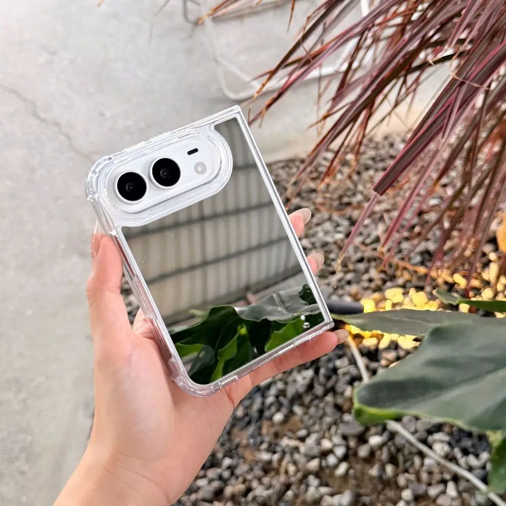 Transparent Flip Phone Cover for iPhone Duo With Back Makeup Mirror