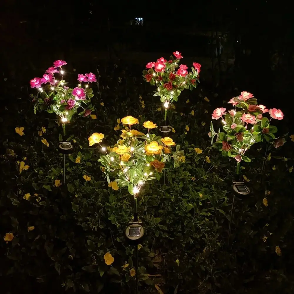LED Azalea Solar Flowers Lights Wild Flowers Waterproof Garden Lights Simulated Creative Landscape Lawn Lamp Holiday