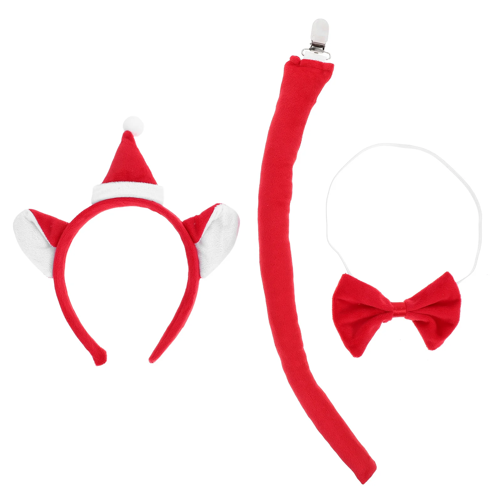 

1Set Christmas Cat Ears Headband Santa Bow Tie Tail Set Comfortable Holiday Party Cosplay Hair Decoration Cat Ears Headband