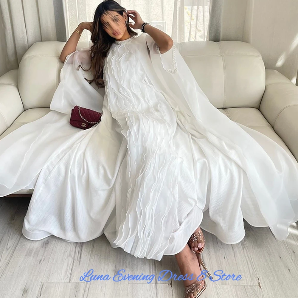 Klassisches Abendkleid aus Chiffon mit hohem Kragen, anmutige Partykleider mit Sweep-Zug, modische halbe Ärmel, individuelle Promi-Kleider