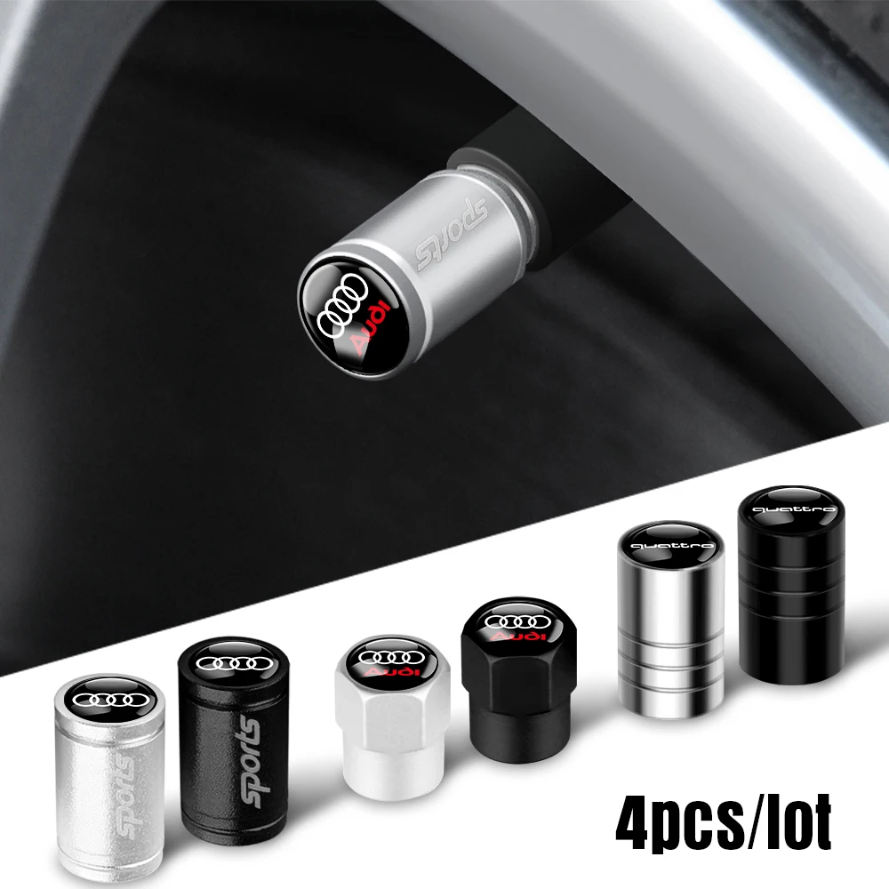 4pcs Car Wheel Tire Valve Caps Tyre Stem Caps Bolt-In For Audi A1 A2 A3 A4 A5 C5 C6 C7 A6 A7 A8 Q2 Q3 Q5 Q7 Quattro TT RS Sline