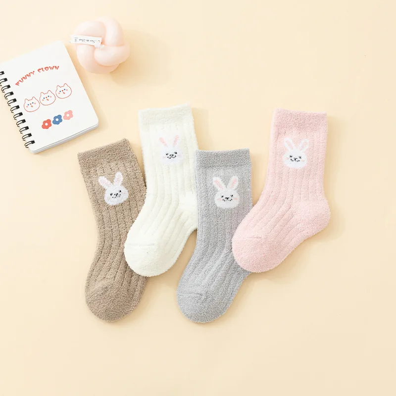 4 Pack Warm Fleece Baby Socks Winter Soft Thickened Anti-Slip Mid-Crew Sleeping Socks for Newborns and Toddlers