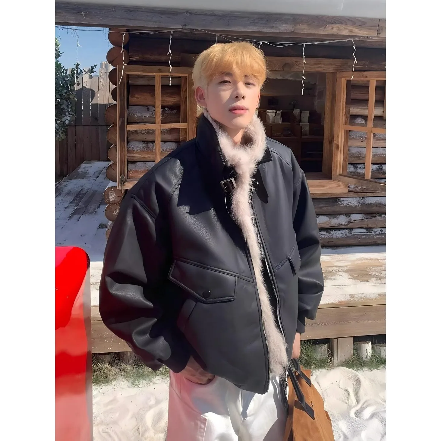 

Мужская куртка свободного кроя из искусственной кожи с меховым воротником, большой размер 250, мешок, осенне-зимнее хлопковое пальто, молодежное модное городское пальто