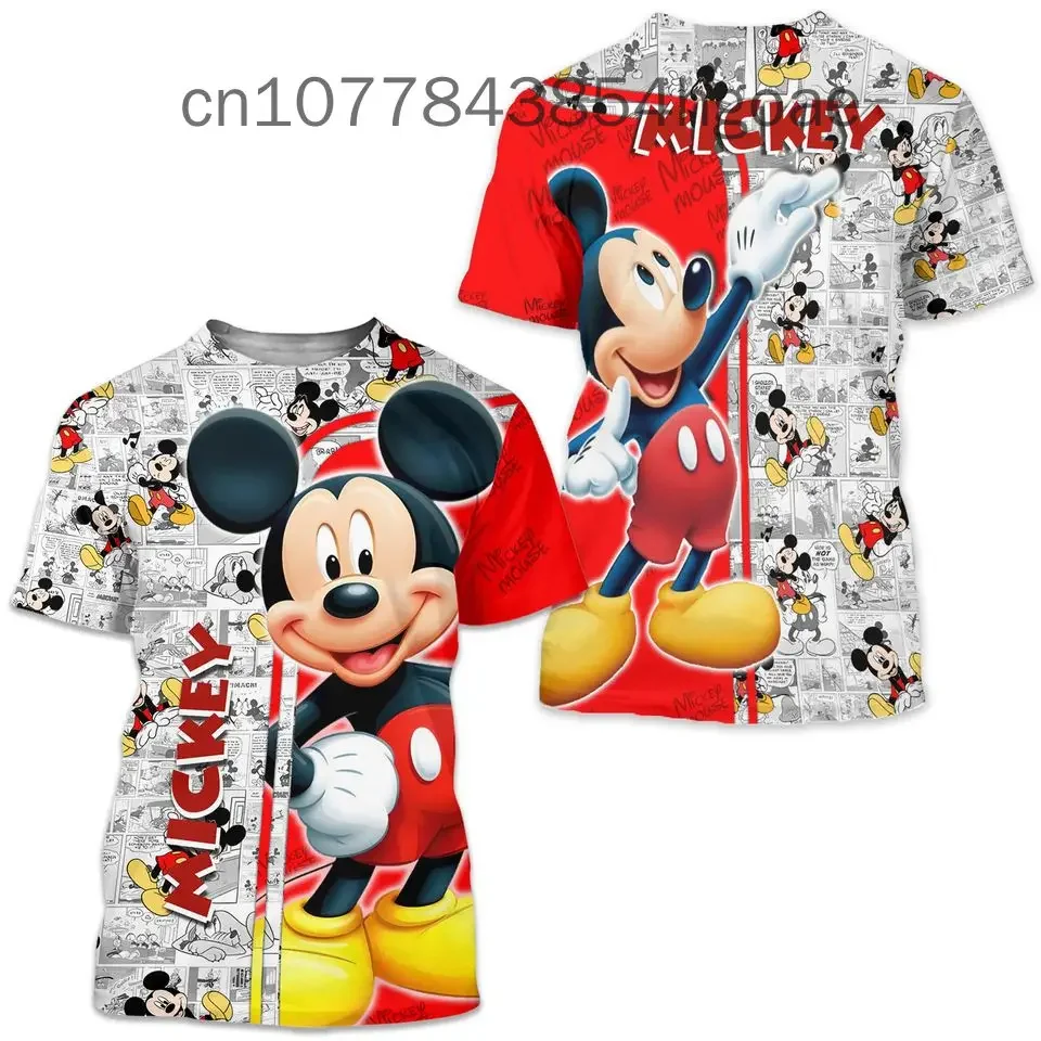 2024 Disney Mickey Mouse męska koszulka letnia z krótkim rękawem Disney 3D Print Cartoon Anime casualowa dziecięca koszulka