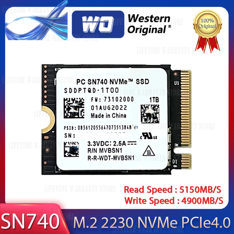 

Western SN740 4TB 2TB 1TB 512GB M.2 SSD 2230 NVMe PCIe Gen 4x4 SSD for Microsoft Surface ProX Surface Laptop 3 Steam Deck PS5