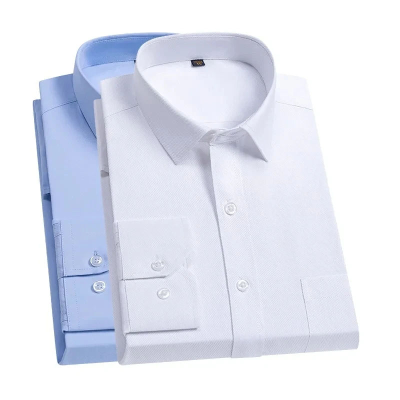 New Cotton Men Classic Long Sleeve Dress Shirt Regular Pocket Fit Formal Business Work Office Casual White Social Shirts S-8XL