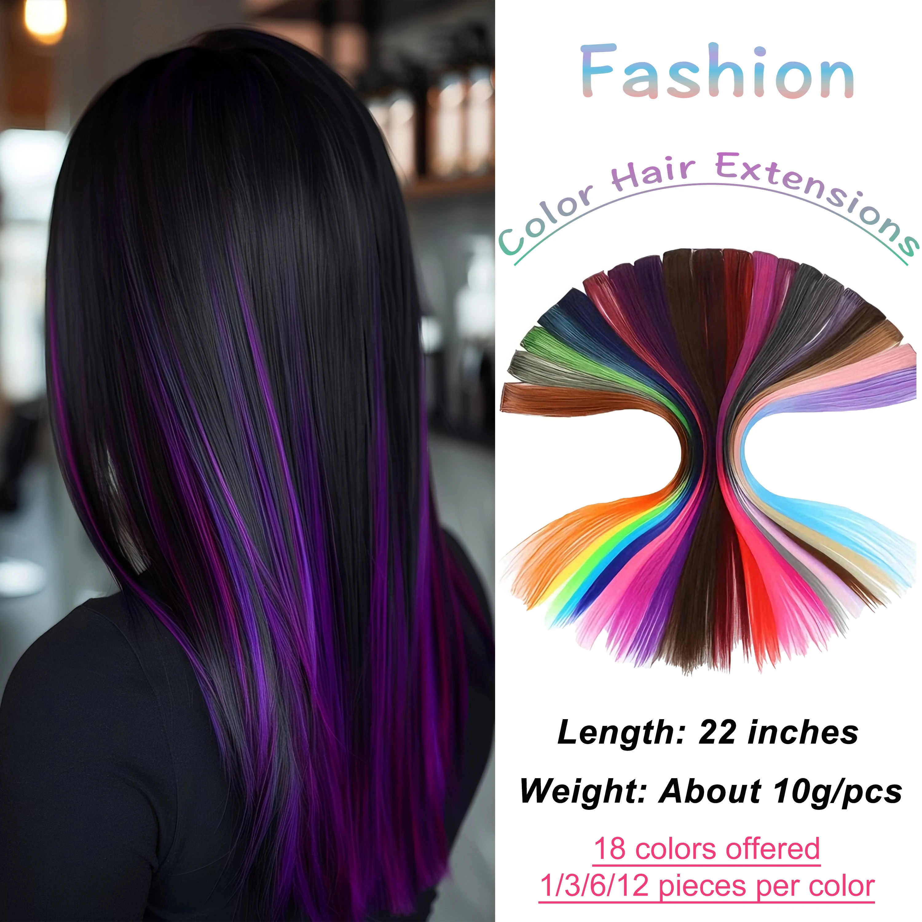 Colored Hair Extensions 22Inches Straight Color Clip in on Hair Extension Rainbow Party Highlights Synthetic Hairpiece for Girls