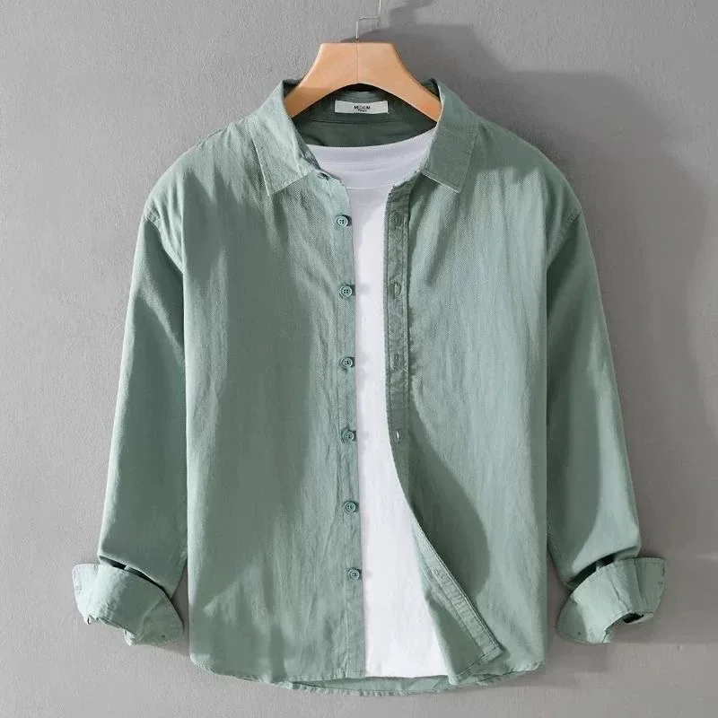 

Light Green Lightweight Breathable Long Sleeve Linen Silk Men's Shirt Summer Luxury Cotton Linen Shirt Jacket Casual Style