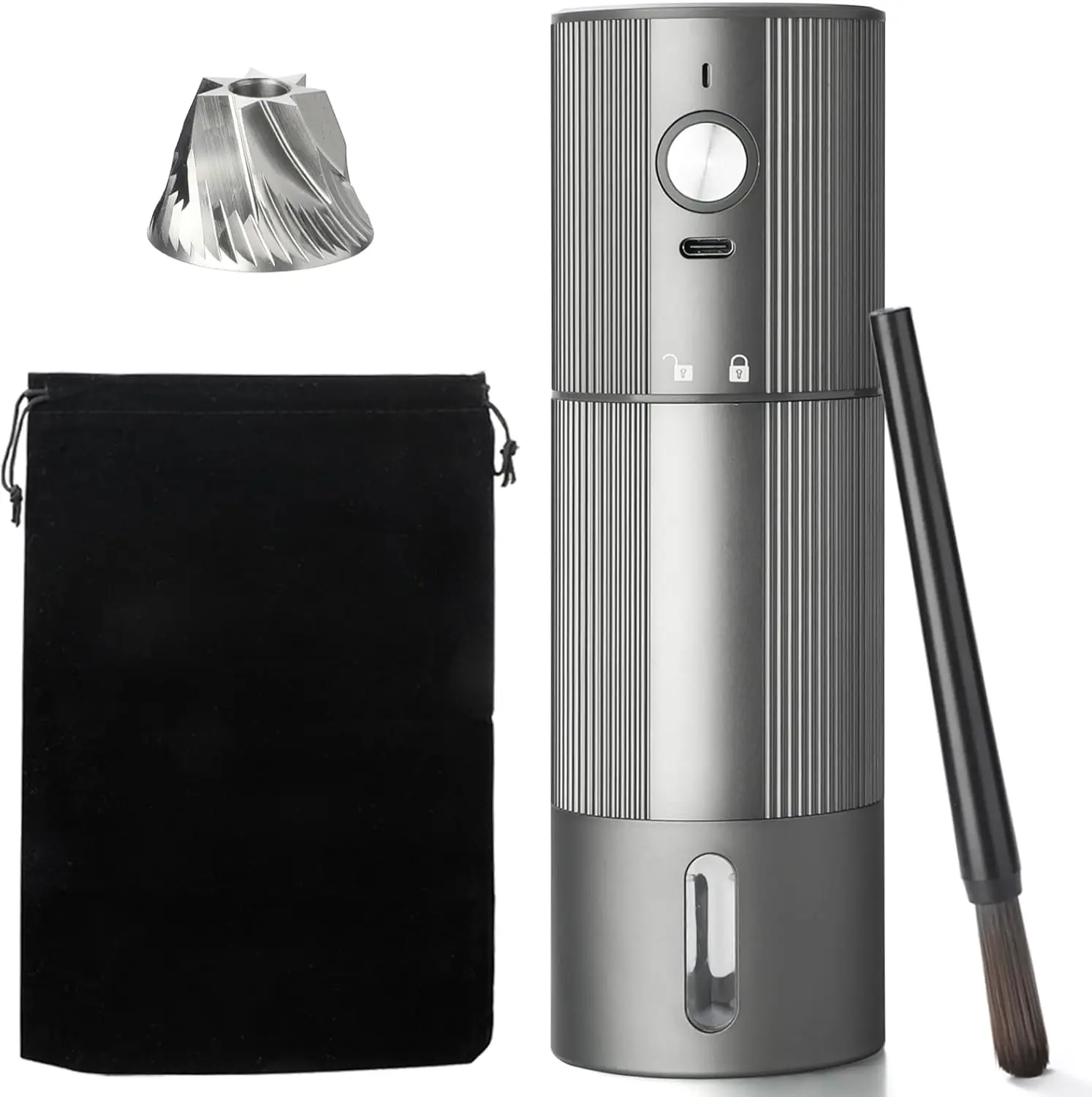 

Cordless Coffee Grinder with 45 Adjustable Settings, Stainless Steel Burr, Rechargeable, for Home, Travel, Camping