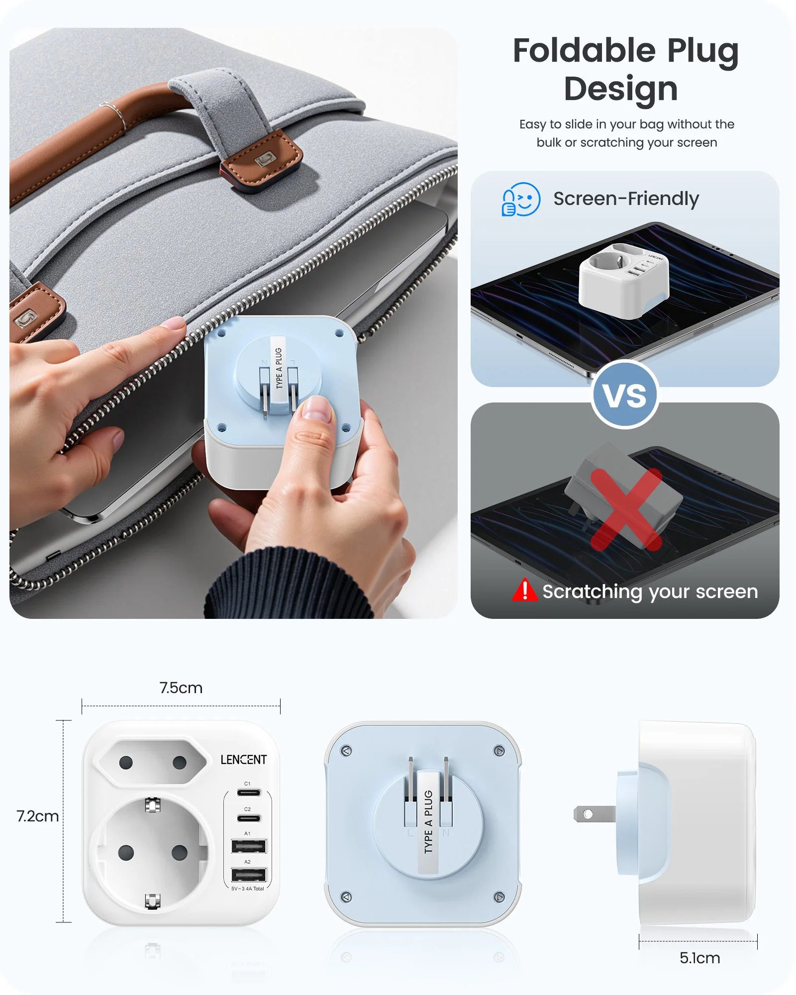 LENCENT الاتحاد الأوروبي إلى اليابان محول سفر قابل للطي مع 2AC + 2USB-A + 2 نوع C محول مأخذ التوصيل السفر المكونات نوع A للولايات المتحدة الأمريكية واليابان وكندا