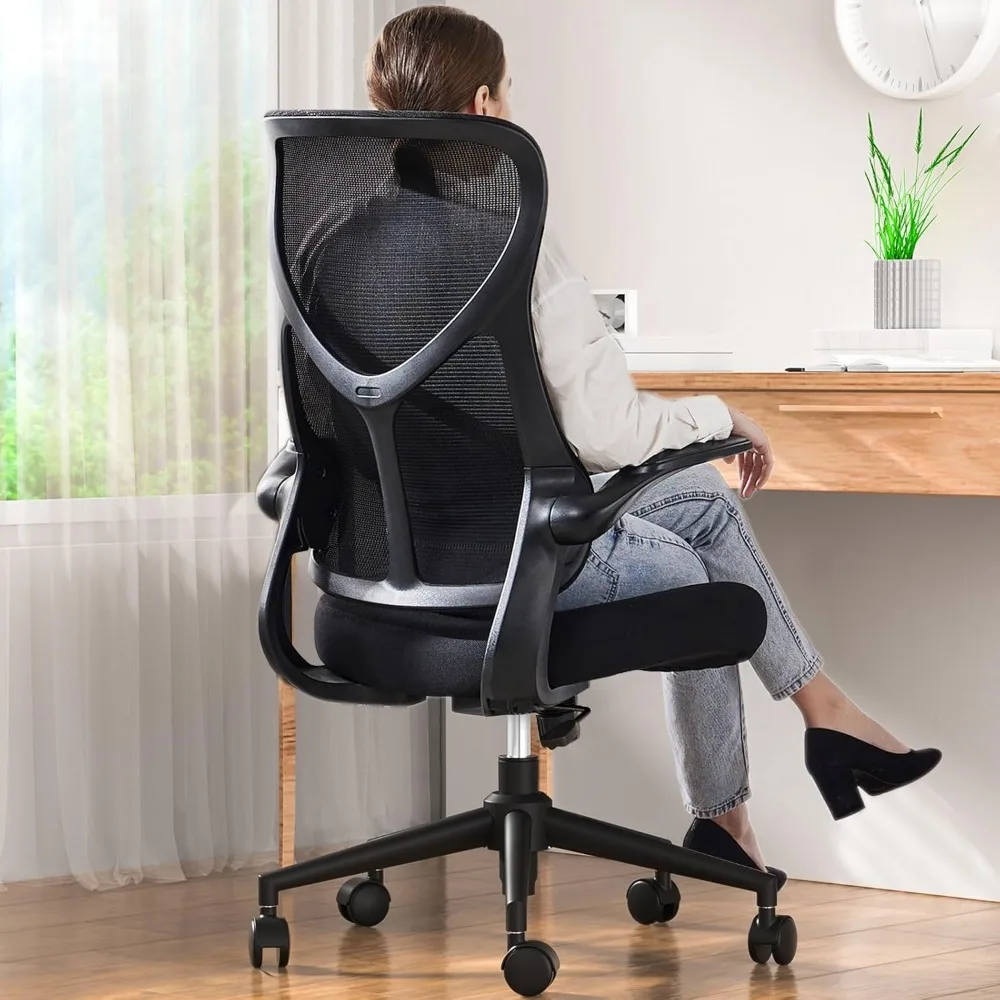 Ergonomische bureaucomputerstoel, comfortabele draaibare rollende mesh-gamingstoelen met hoge rugleuning en wielen, lendensteun.