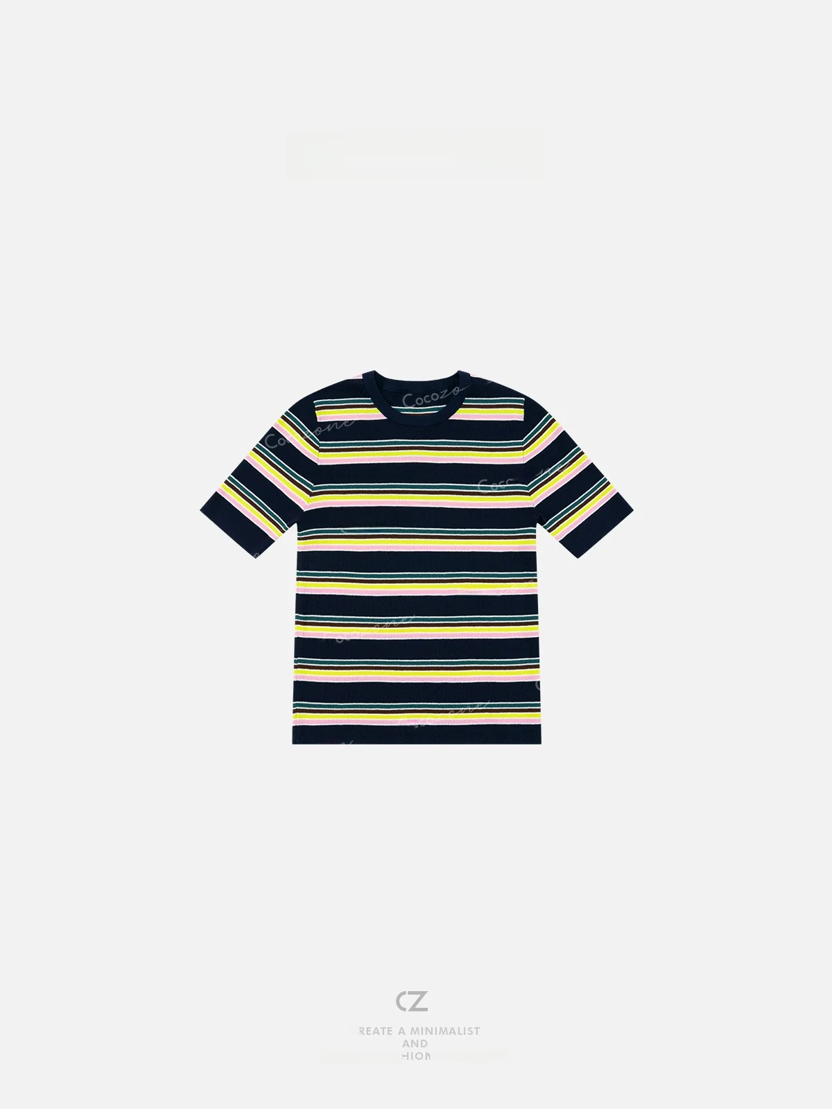 

Women's round Ne ort Sve T-irt Inner Wear Striped Patchwork Color Blo Cotton Blend Spring New Arrival ZONE