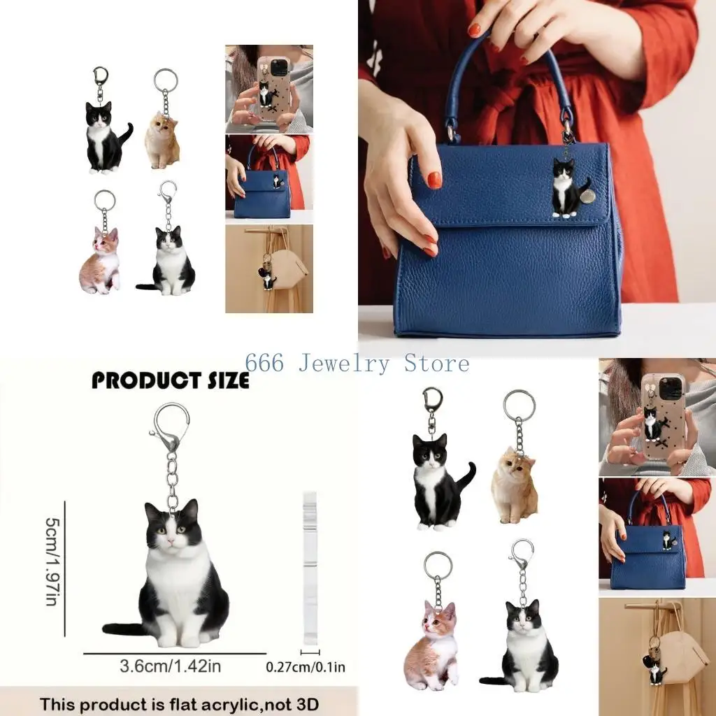 F2TD Set of 4 Elegant Keychain Keyring Bag Charm Keychain Set Portable Accessory Acrylic Texture for Animal Lover