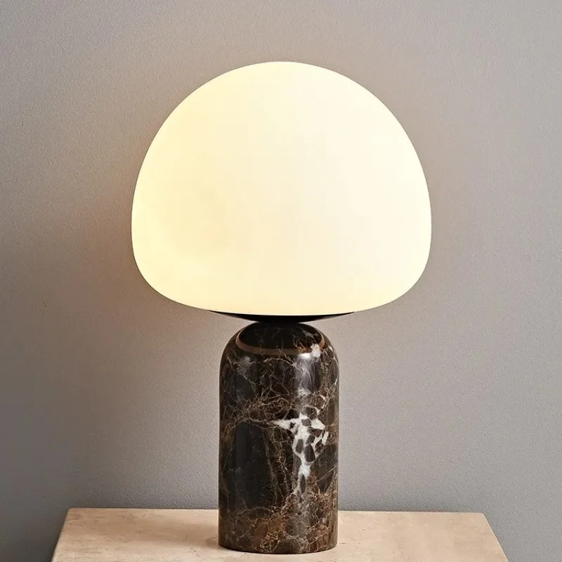 Nodic Minimalist Floor Lamps with Matt White Glass Ball for Home Decoration Bedroom Bedside Black Marble Table Lights Fixtures