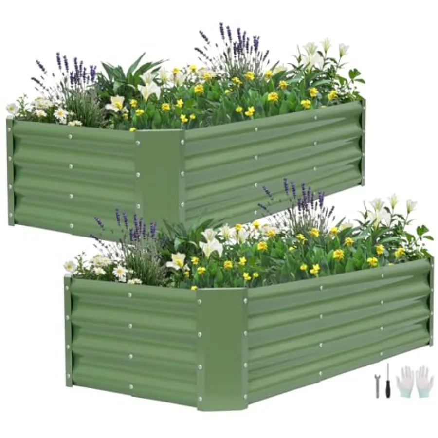 Gaanized Raised Garden Bed - 4x2x1ft 2Packs Metal Garden Planter Box Outdoor Steel Raised Bed Kit with Bracing Rods, Gloves for