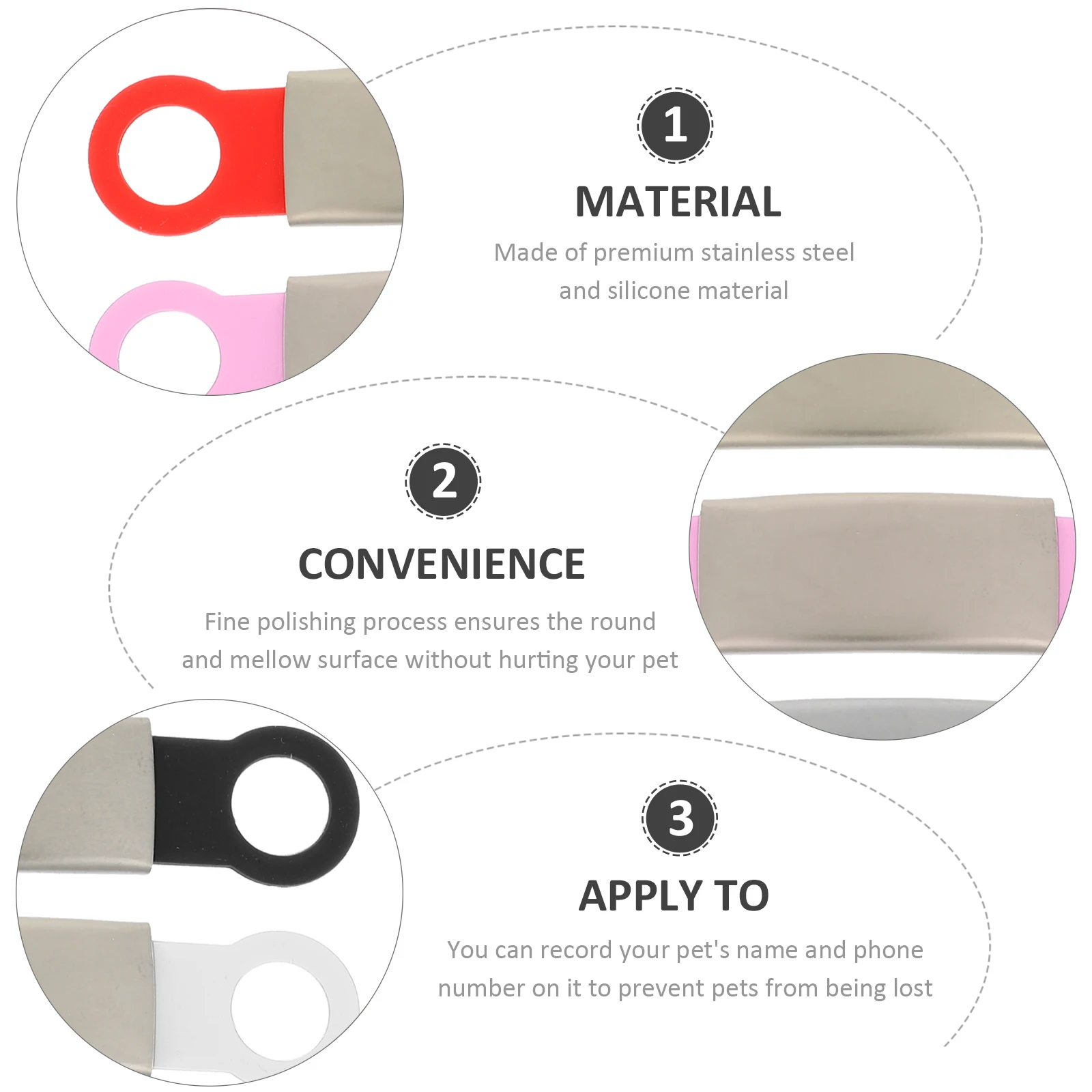 

5 Pcs Pet Collar Accessories Dog Cat Name Tags Decorative Silicone Stainless Steel Pet Identity Tag
