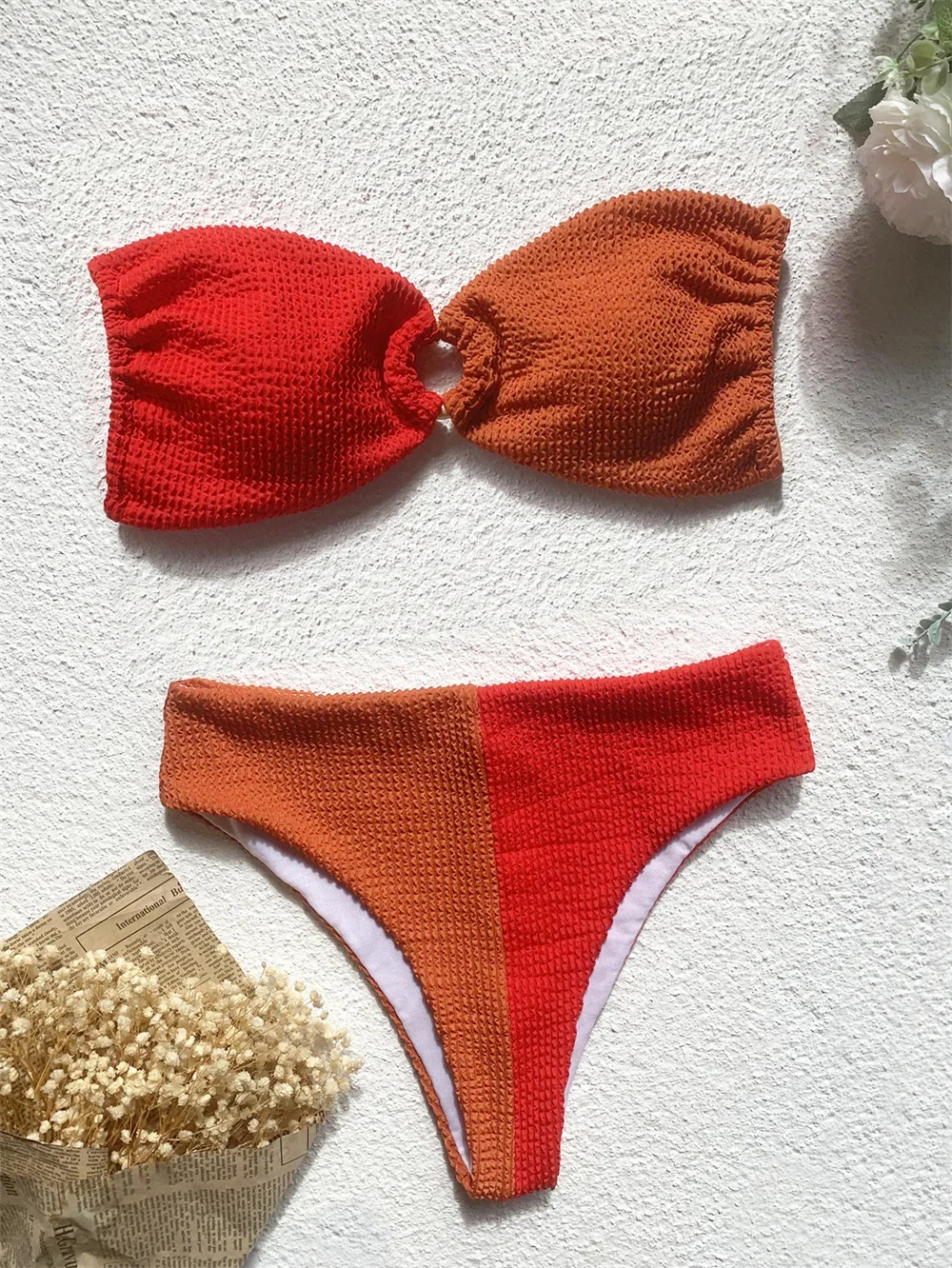 Maillot de bain deux pièces pour femme, bikini string, dos nu, taille haute, bandage, patchwork, tenue de plage sexy, bain trempé, Y2K