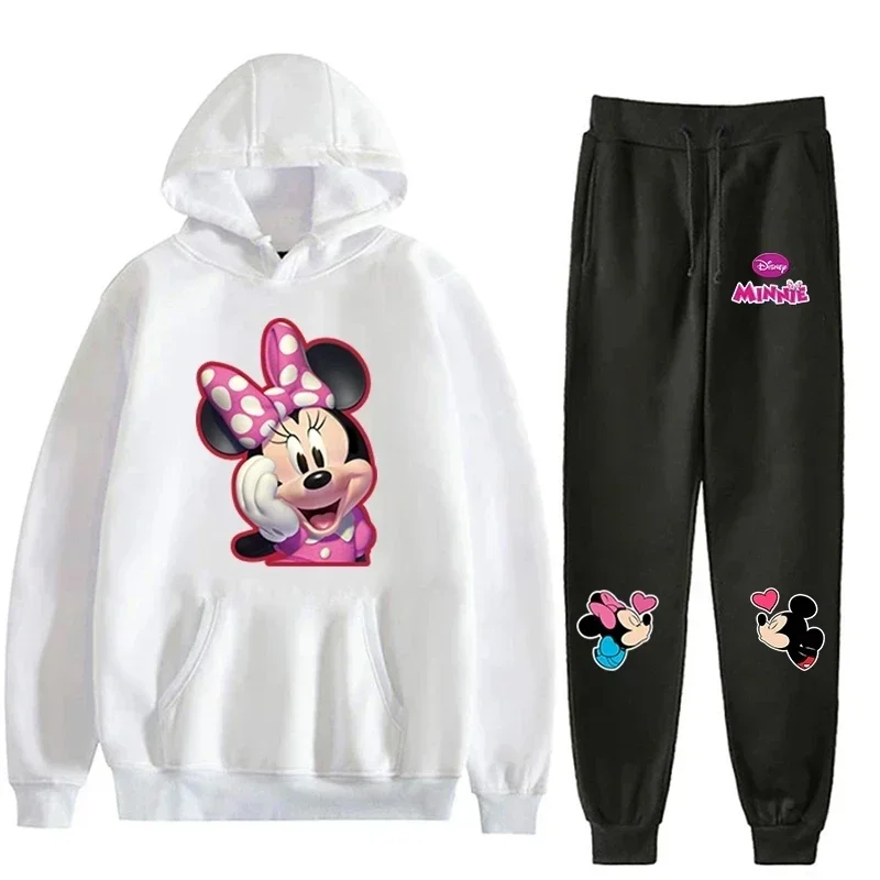 New Disney Minnie Women\'s Hoodie Set Print Sportswear Fleece Sweater Sweatpants Casual Ladies Pullover Sports Women 2 Piece Set