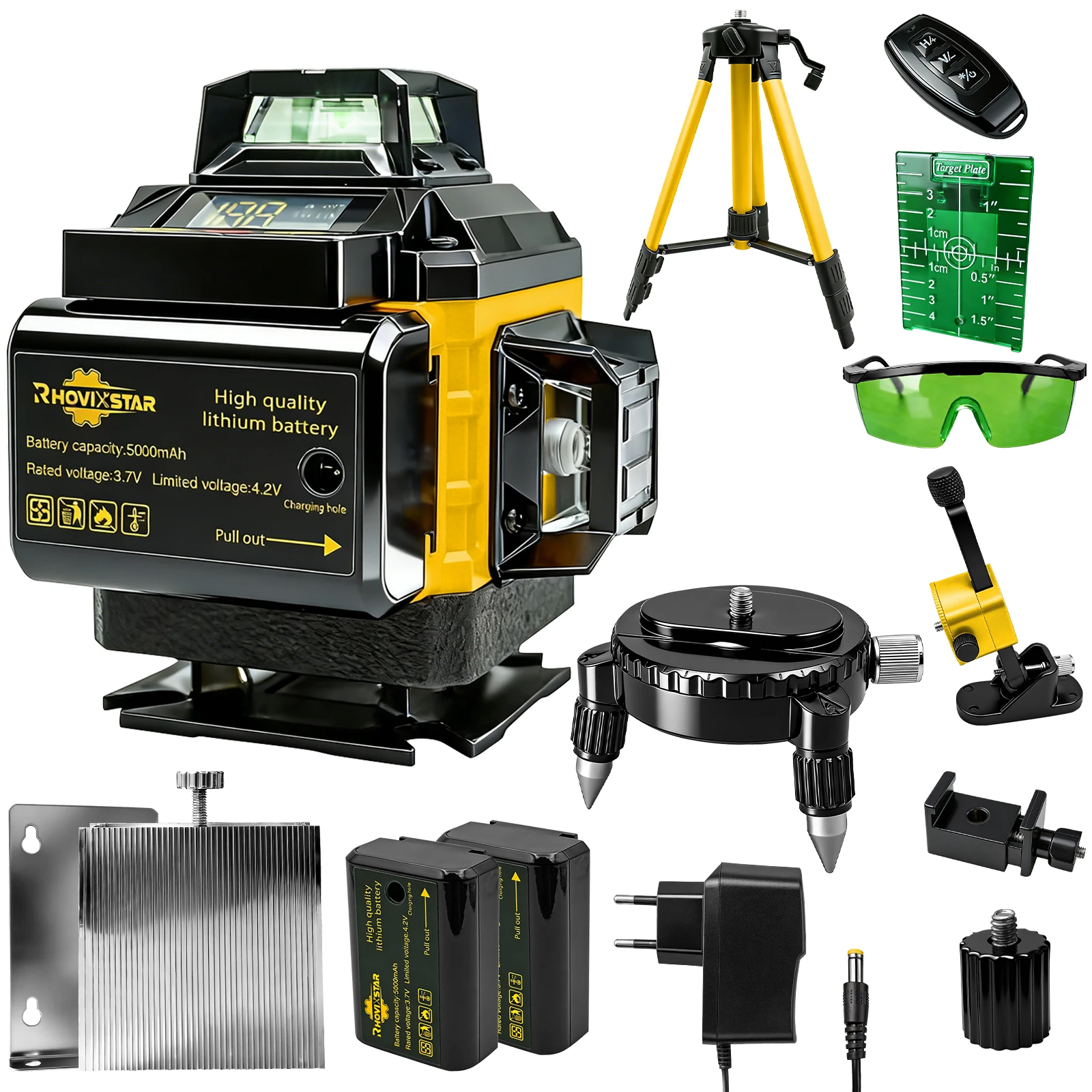 Nível a Laser 4D 16 Linhas com Auto Nivelamento, Linha Cruzada Verde com Controle Remoto, 360° °   Base para Azulejos de Parede, Pisos, Alinhamento