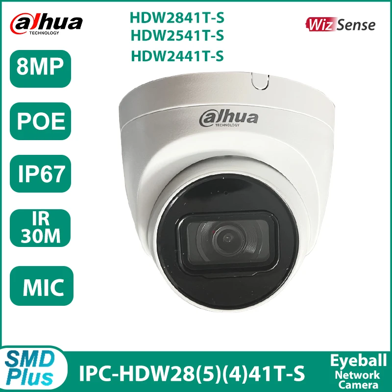 Dahua HDW2841T-S HDW2541T-S HDW2441T-S POE IP Camera Suooprt Built-Mic IR30M Starlight IP67 SMD plus Eyeball Surveillance camera