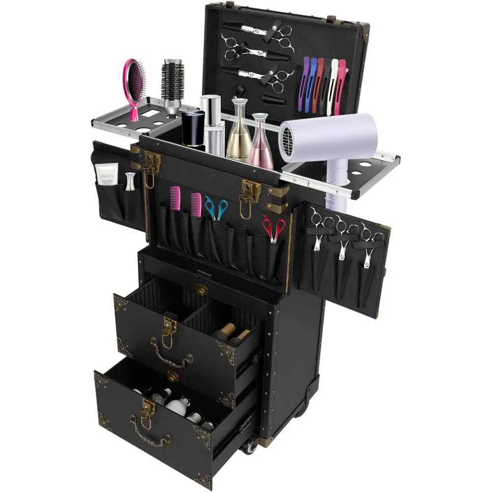 

Mahugde Beauty Salon Luggage Rolling Lockable Makeup Train Trolley Stylist Beauty Salon Cosmetic Luggage Travel Organizer Tool B