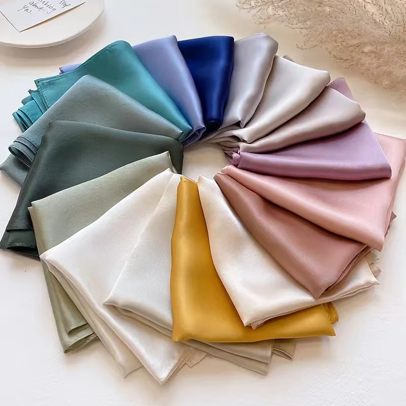 Fashion 70x70cm Solid Color Satin Scarf Woman Square Head Neck Silk Feeling Scarves Soft Hairband