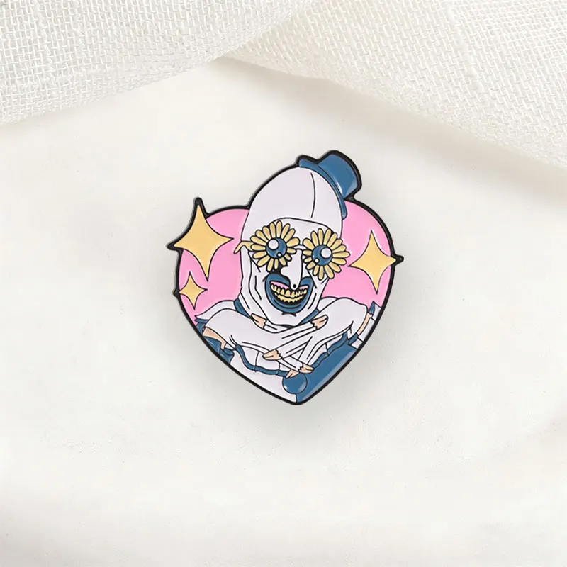 Halloween Sunflower Glasses Clown Enamel Badge Horror Movie Terrifier Art the Clown Killer Pin Lapel Decor Brooch Jewelry Gift 5