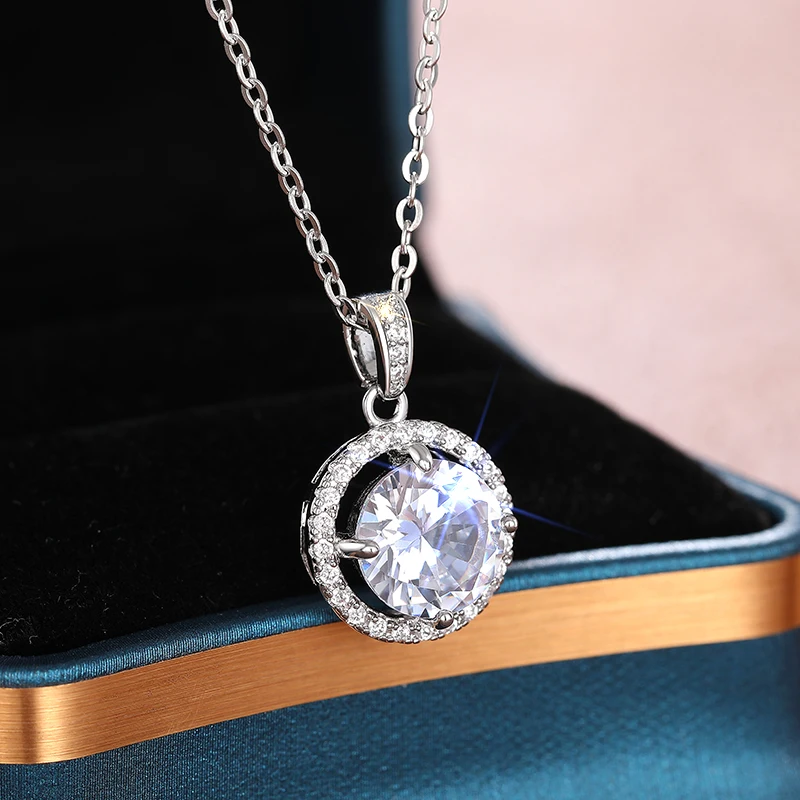 CAOSHI Luxurious Round Pendant Necklace for Female Party Polished Silver Color Circular Frame Delicate Versatile Neck Jewelry