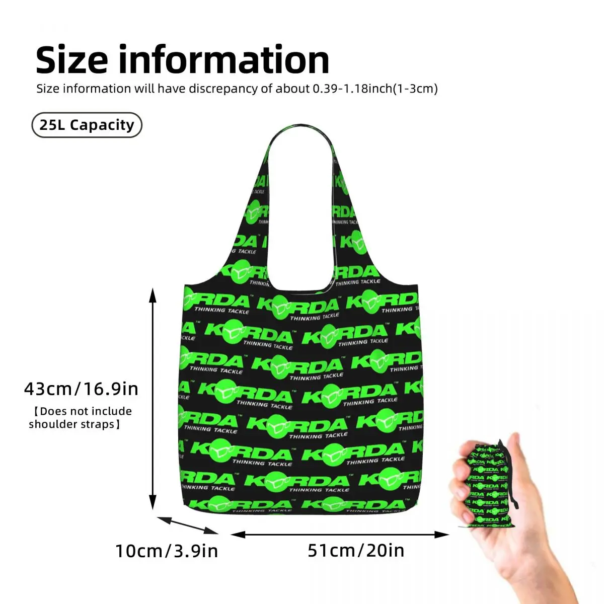 Korda Fishing Logo Shopping Tote Bag Canvas Large Capacity Shoulder Bags Shopper Grocery Handbag for Women