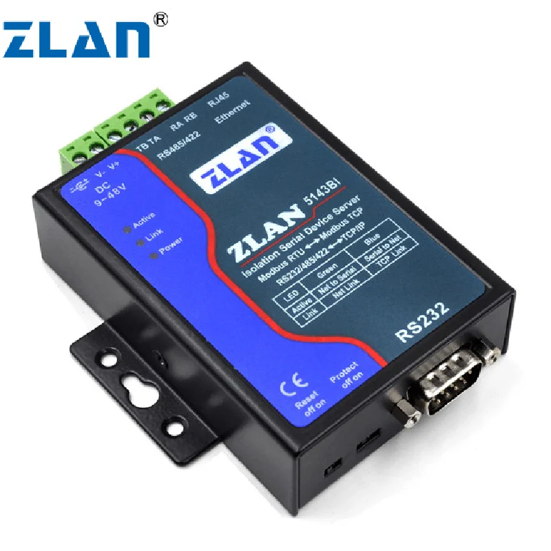 ZLAN5143BI Industrial Isolate serial RS232 RS485 422 to Ethernet tcp/ip lan Converter Multi-host modbus RTU Gateway iot Server