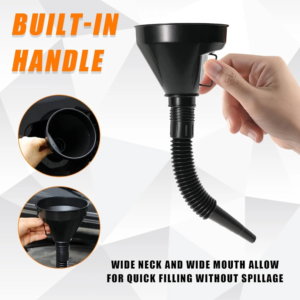 Wide Mouth Oil Funnel with Flexible Extension Nozzle Hose with Handle Mesh Screen Filter Removable Mesh Screen Filter