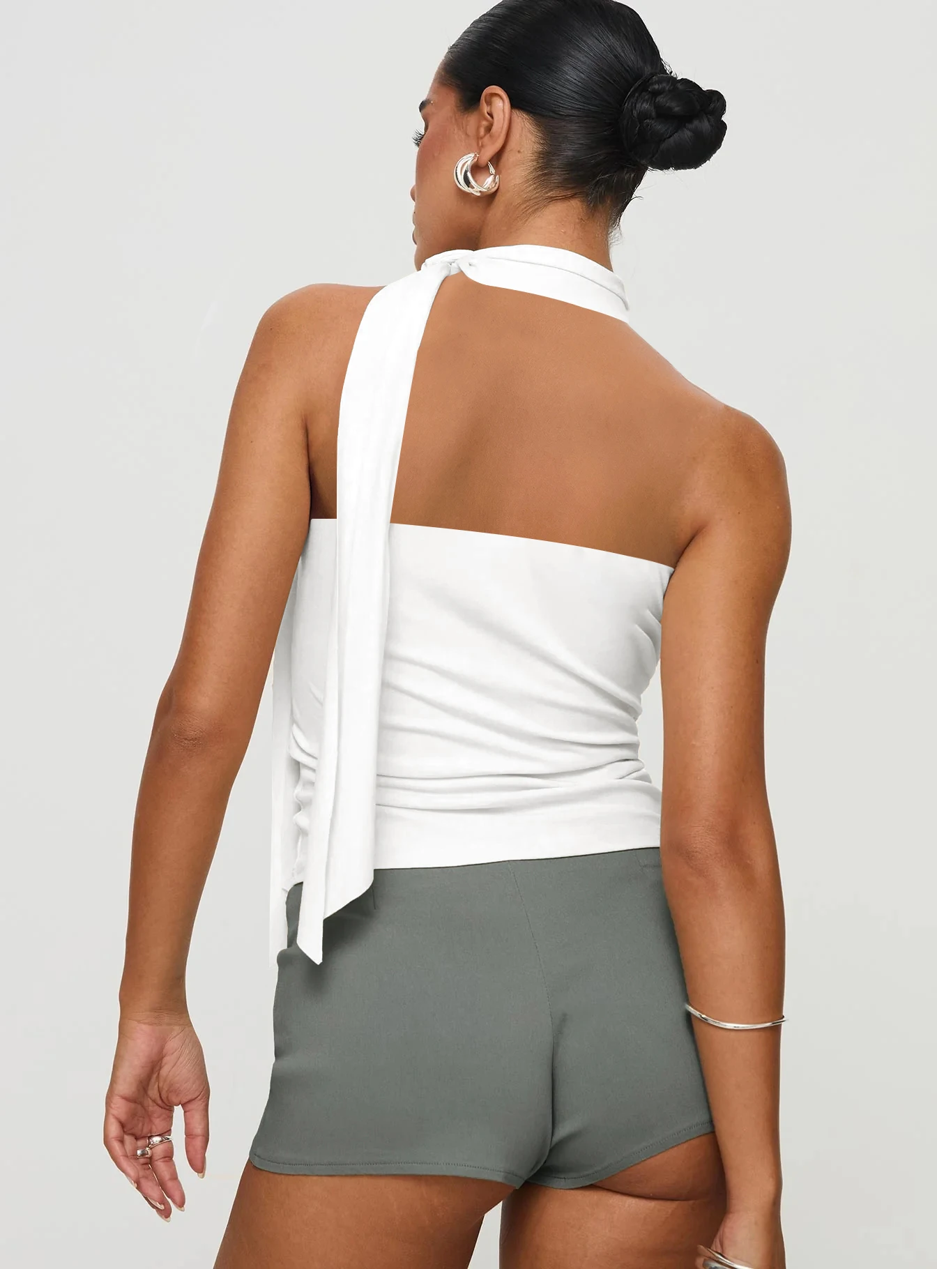 Women Sexy And Elegant Sleeveless High Neck Slim Fit Vest Nightclub Street Style New White Strap Casual Upper Outer Garment