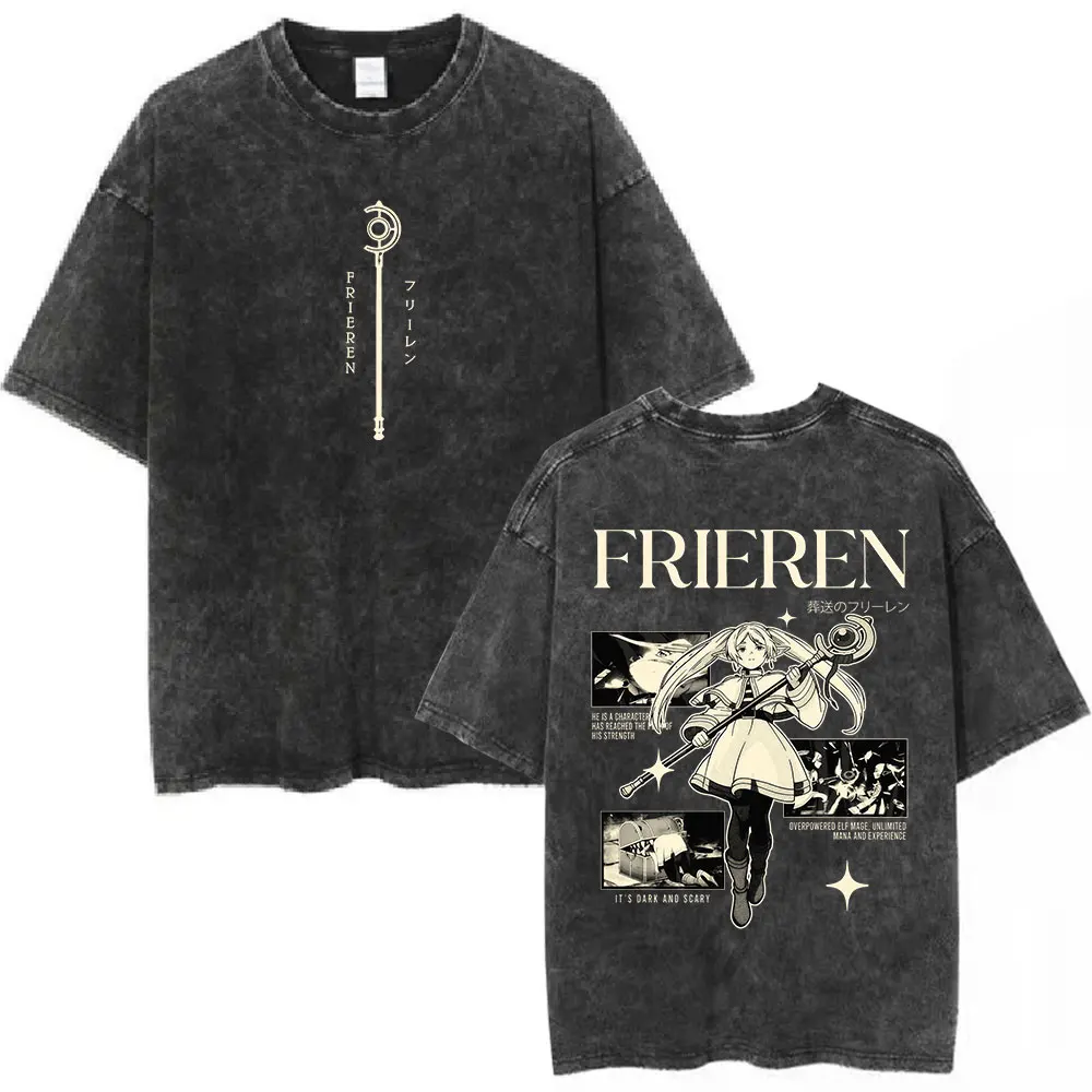 Vintage Frieren Beyond Journey's End Anime Casual Style Damen T-Shirt Unisex Tee Top Herren Baumwoll-Kurzarm-Shirt gewaschen – Detail 7
