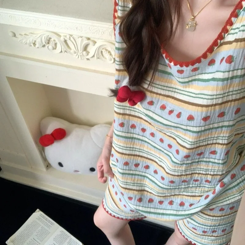 New Woman Summer Pajamas Ladies Tank Shorts Two-Piece Sleepwear Girls Homewear Student Outfits Outside Casual Home Clothes Women