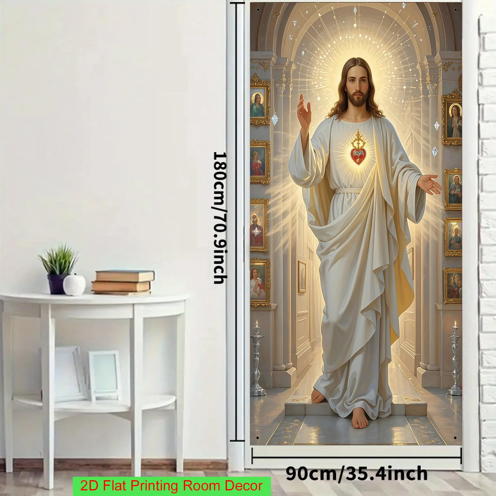 1pcs Jesus Door Curtain Banner - Luminous Sacred Heart Religious Christmas Deco for Indoor/outdoor in Churches and Family Party