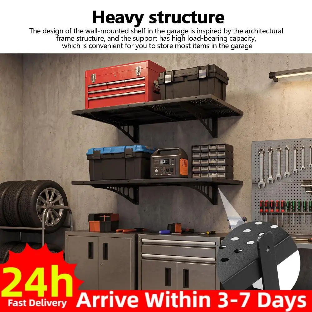

Комплект из 2-х прочных настенных полок для гаража 2x3 фута, грузоподъемность 280 фунтов, с крючками